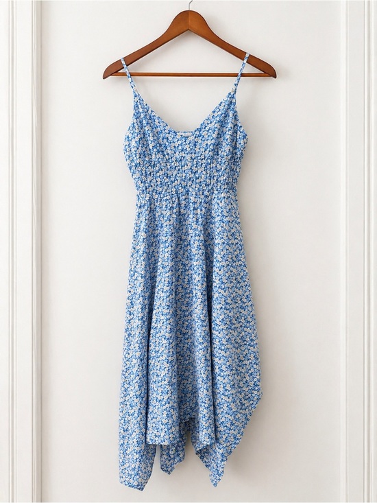 Blu Pepper Dresses & Skirts - Blu Pepper Blue Floral Asymmetrical Handkerchief Dress Size M